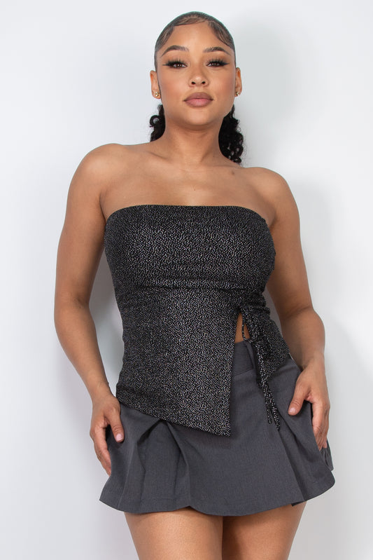 Mesh Dot Foil Ruched Hem Top