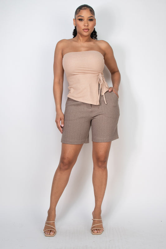 Mesh Dot Foil Ruched Hem Top