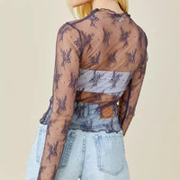 Mesh Long Sleeve Top Plus