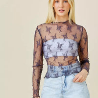Mesh Long Sleeve Top Plus