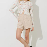 Cream Peach Floral Printed Lace Long Sleeve Top