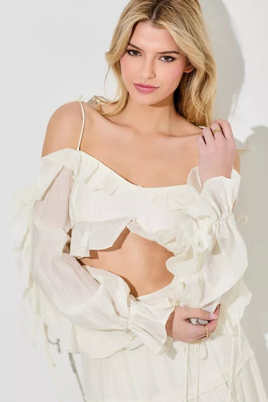 Ivory Ruffle Off The Shoulder Top