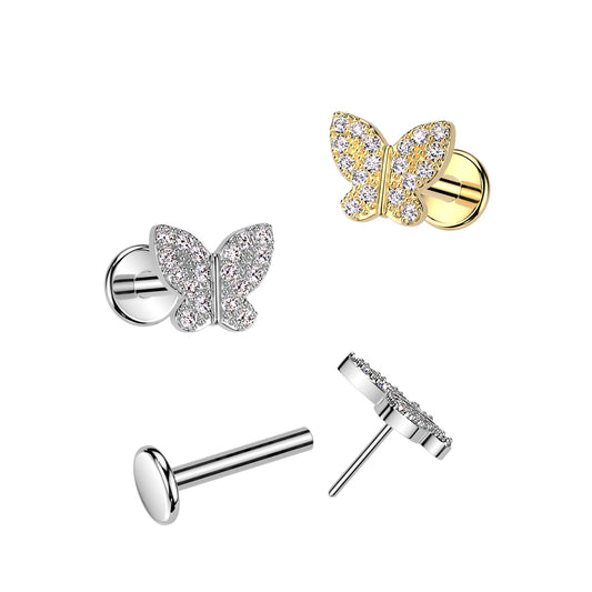 Butterfly Pave CZ Threadless Labret