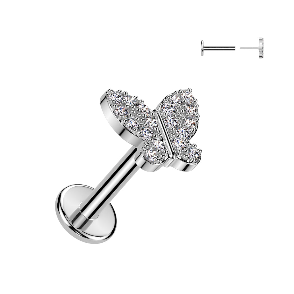 Butterfly Pave CZ Threadless Labret