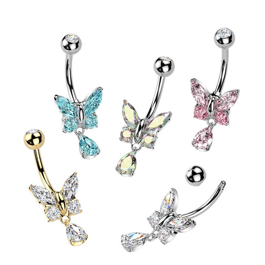 Butterfly With Teardrop Dangle Navel