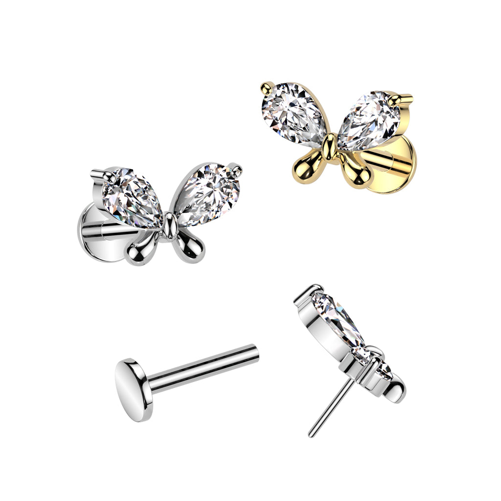 Butterfly Teardrop CZ Threadless Labret