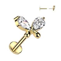 Butterfly Teardrop CZ Threadless Labret