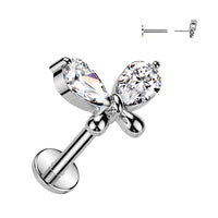 Butterfly Teardrop CZ Threadless Labret