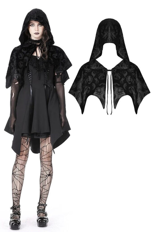Gothic Skull Velvet Hooded Cape
