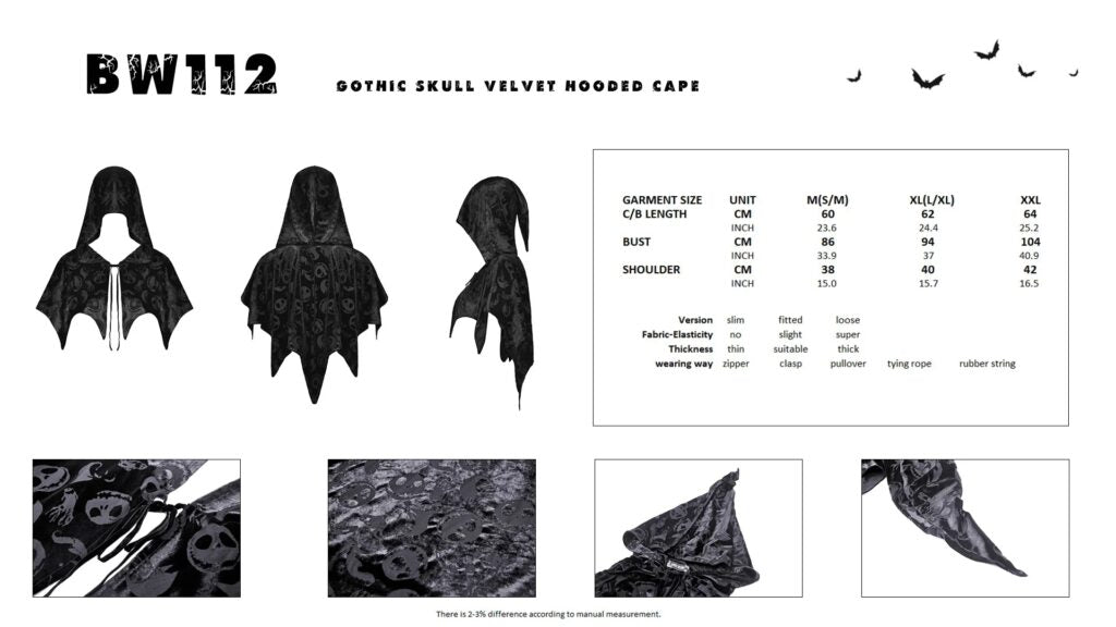 Gothic Skull Velvet Hooded Cape
