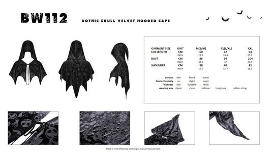 Gothic Skull Velvet Hooded Cape