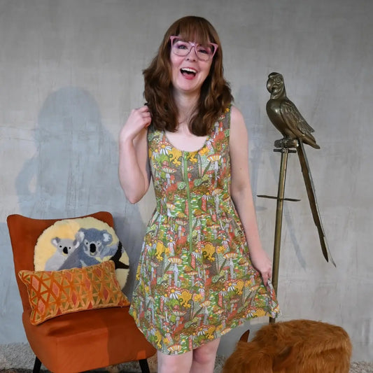 Olive Magic Mushroom Zip Front Dress