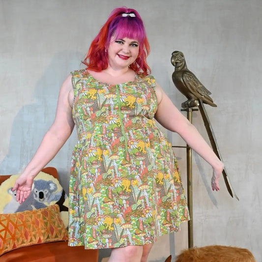 Olive Magic Mushroom Front Zip Plus Size Dress