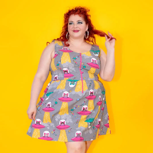 Cats In Space Sleeveless Fit & Flare Plus Size Dress
