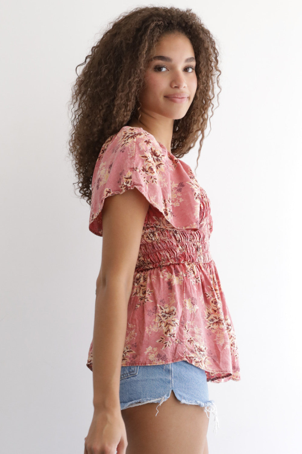 Flutter Sleeve Acid Wash Schiffly Top