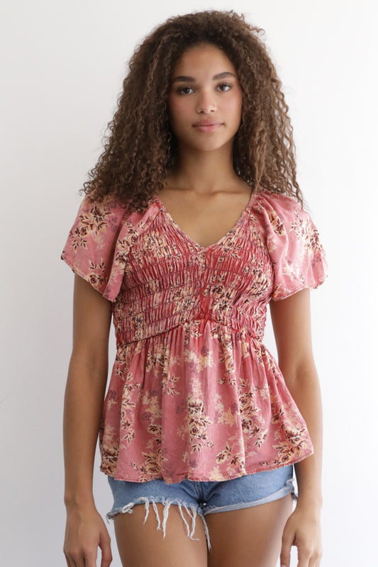 Flutter Sleeve Acid Wash Schiffly Top