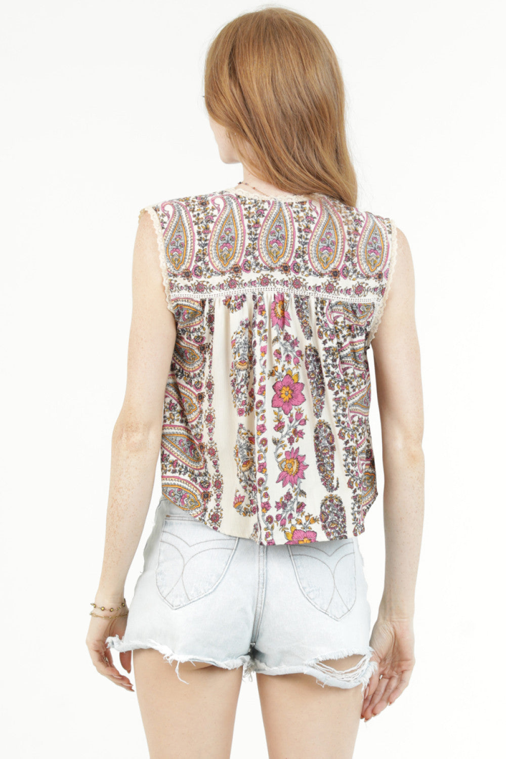 V-Neck Printed Tank With Trim