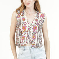 V-Neck Printed Tank With Trim