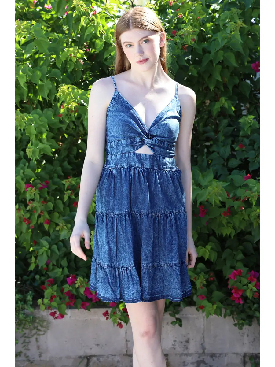 Twist Front Spaghetti Strap Keyhole Dress