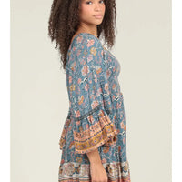 Wide Bell Flare Sleeves Smocked Bodice Dress