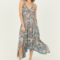 Blue Floral Twist Front Dress