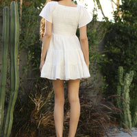 Ivory Short Slv Floral Smocked Bodice Dress