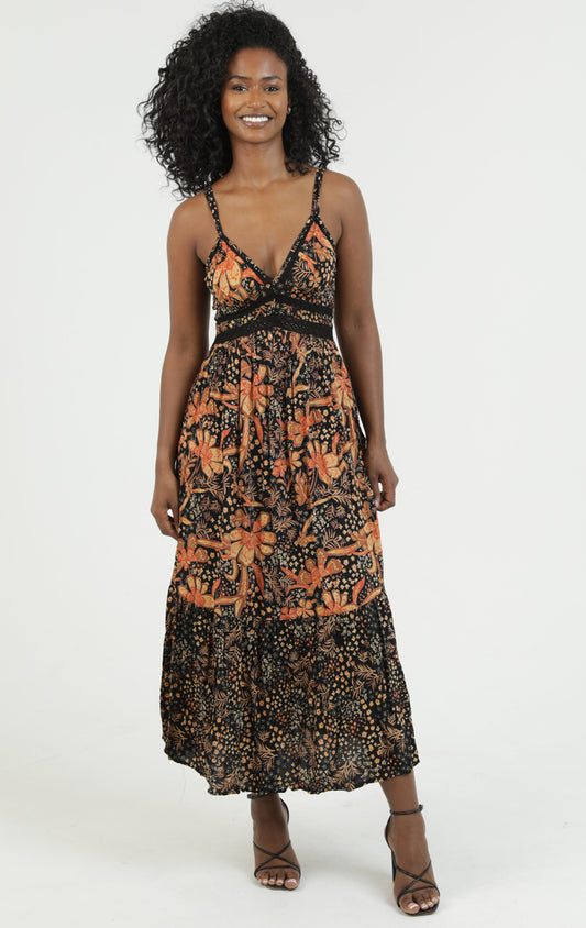 Lace Trim Bust Double Spaghetti Strap Maxi Dress