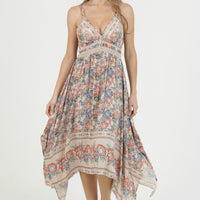 Lace Trim Bodice Double Spaghetti Strap Maxi Dress