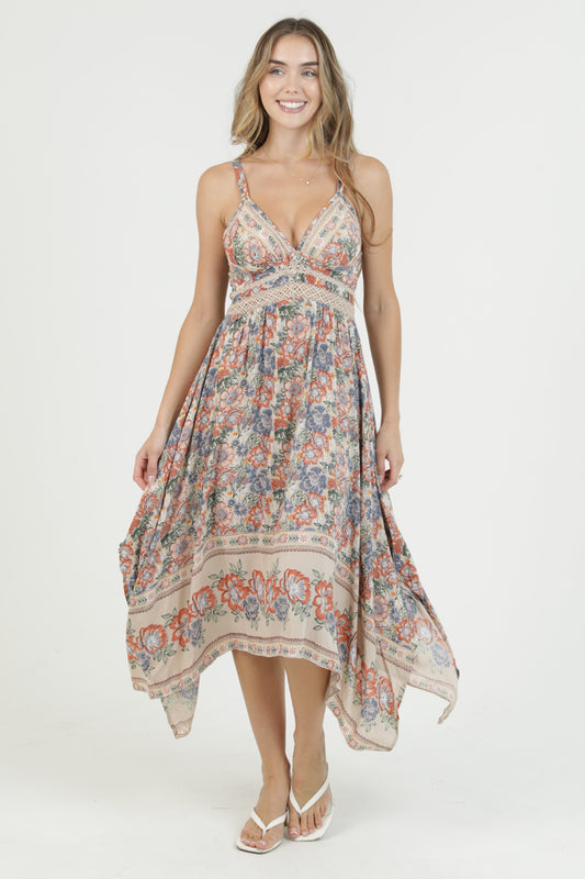 Lace Trim Bodice Double Spaghetti Strap Maxi Dress