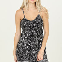 Black Spaghetti Strap Printed Dress