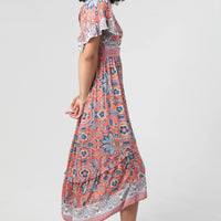 V Neck Twist Front Cut Out Side Slit Hi Lo Maxi Dress