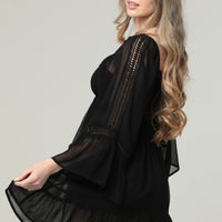 Black Bell Sleeve Chiffon Short Dress