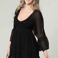 Black Bell Sleeve Chiffon Short Dress