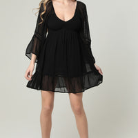Black Bell Sleeve Chiffon Short Dress