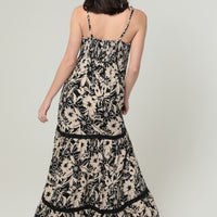Black/Ivory Spaghetti Strap Tiered Babydoll Maxi Dress