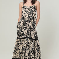Black/Ivory Spaghetti Strap Tiered Babydoll Maxi Dress