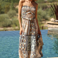Smocked Strapless Maxi Dress with Cutout