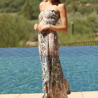Smocked Strapless Maxi Dress with Cutout