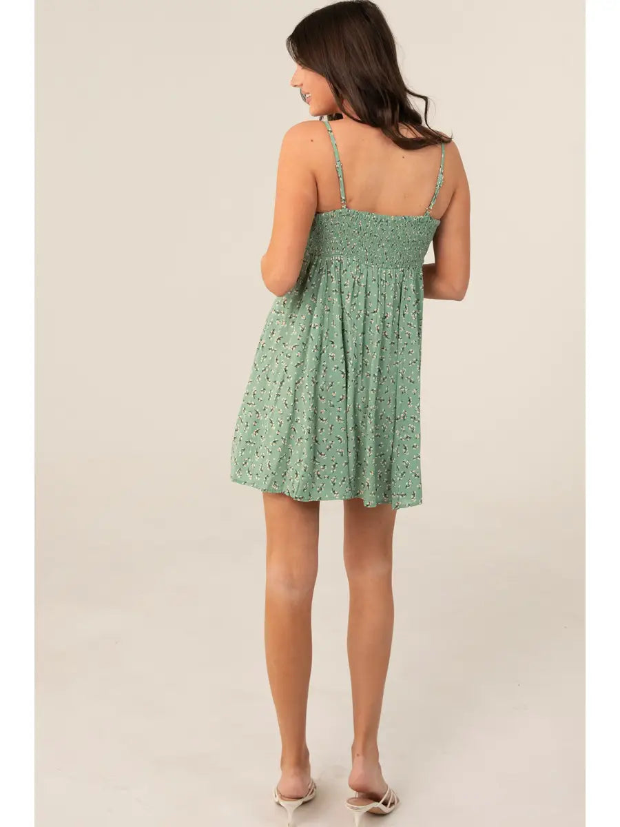 Spag Strap Ditsy Print Sundress with Tie Bust