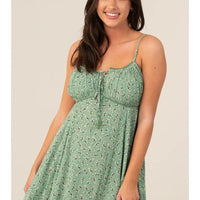 Spag Strap Ditsy Print Sundress with Tie Bust