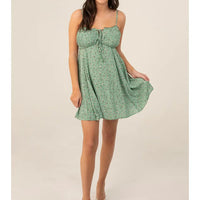 Spag Strap Ditsy Print Sundress with Tie Bust