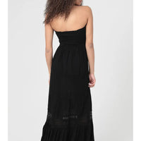 Lace Trim Smocked Bust Strapless Maxi Dress
