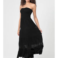 Lace Trim Smocked Bust Strapless Maxi Dress