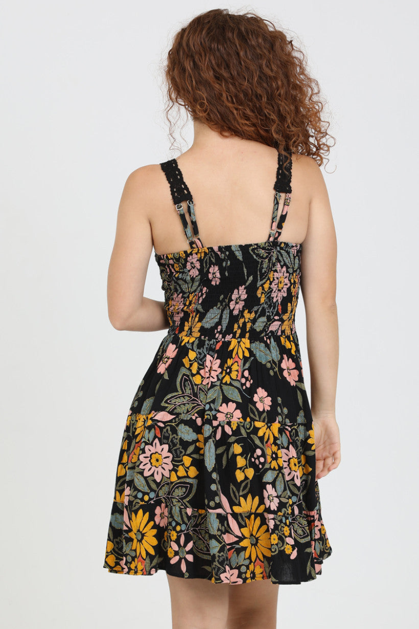 Black Twist Front Tiered Dress