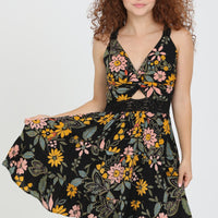 Black Twist Front Tiered Dress