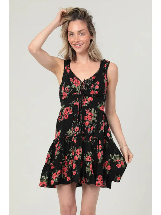 Floral Print V Neck Tank Dress