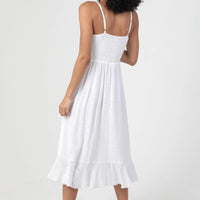 Twist Front Ruffle Hem Slit Midi Dress