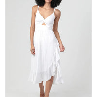 Twist Front Ruffle Hem Slit Midi Dress