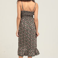 Green Floral Shaghetti Strap Dress