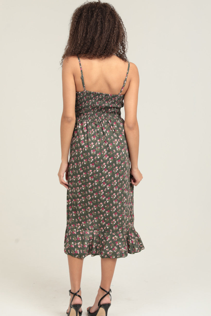 Green Floral Shaghetti Strap Dress